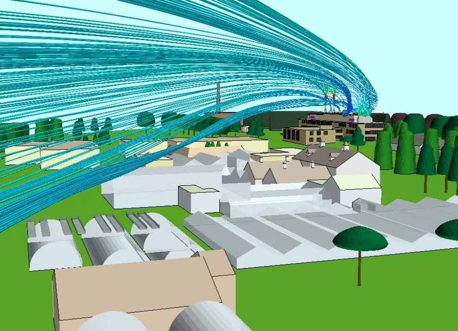 CFD modeilng - lab stack discharge streamlines wind study